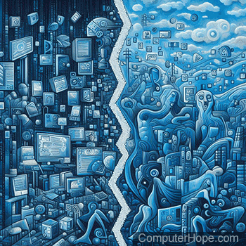 Blue digital divide illustration.