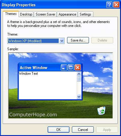 Drop-down menu example in Windows