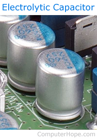 Electrolytic capacitor on a computer motherboard