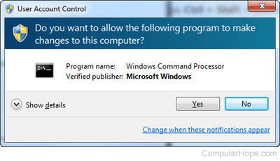 Elevated command prompt window