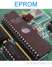 EPROM chip on a motherboard.