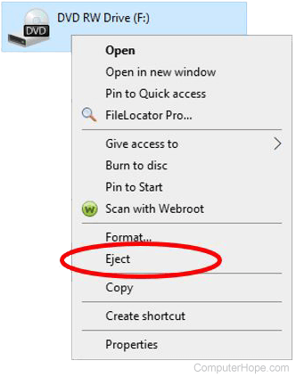 Eject option in File Explorer
