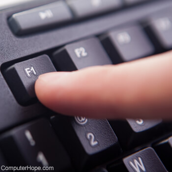 F1 function key being pressed by a finger