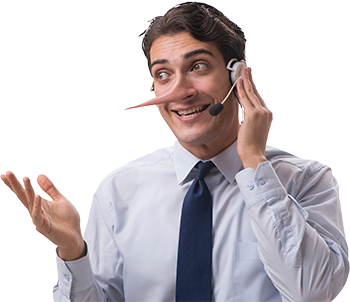 Fake technical support agent with long nose because he's lied.
