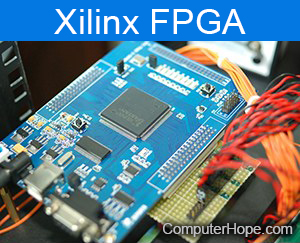 Photo: FPGA manufactured by Xilinx. Photo credit: Flickr user Thomas Lok. https://creativecommons.org/licenses/by-nd/2.0/