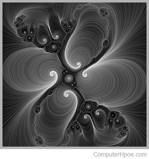 Fraktal spiral hitam dan putih.