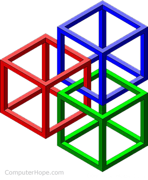 Three interlinked cubes.