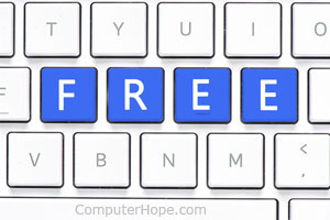 Blue free printed across a computer keyboard's keys.