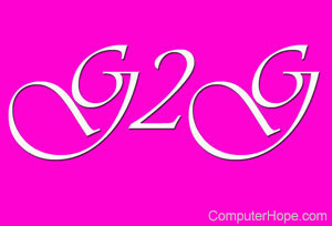 White g2g word on pink background.