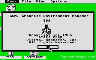 GEM or Graphics Environment Manager interface on an Atari ST computer.