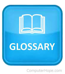 Blue square with a book and the word Glossary.