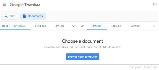 Translating a document with Google Translate