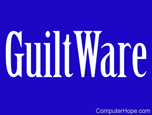 GuiltWare in white lettering on blue background.