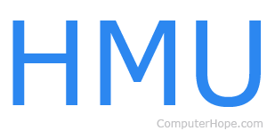 HMU in blue lettering.
