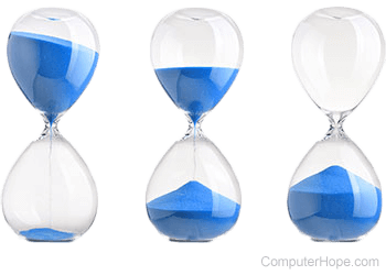 Hourglass with blue sand.