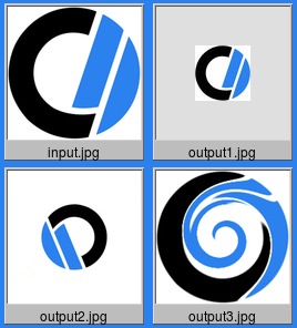Montage: The input image, and three output images, displayed with file names, in a single image.