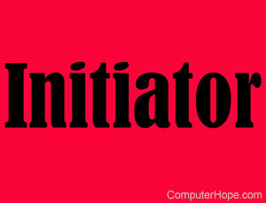 Black initiator word on red background.