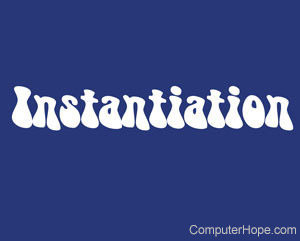 White instantiation word on blue background