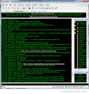 Internet Relay Chat or IRC in Windows with HydraIRC.