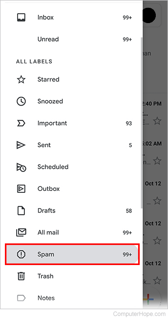 Gmail app Spam folder