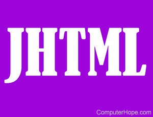 JHTML in weißer Schrift auf violettem Hintergrund.