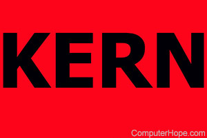 Kern in black lettering on red background.