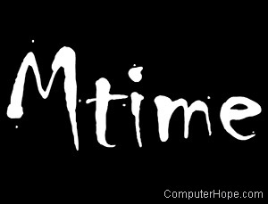 Mtime in white lettering on black background.