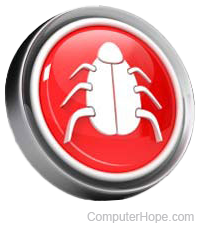 Insect on a button representing malware.