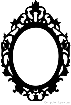 Illustration of a mirror with ornate decoration.