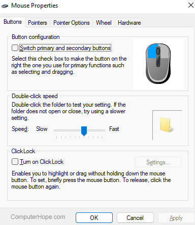 Mouse Properties window in Windows 11