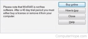 WinRAR message to buy a license.