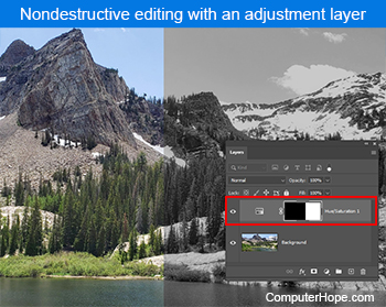 Nondestructive editing with an adjustment layer