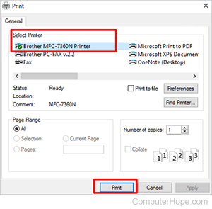 Select printer in Notepad