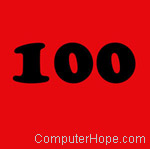 Number 100 in black lettering on a red background.