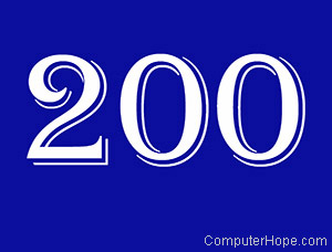 Number 200 in white lettering on blue background.