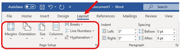 Page Setup location in Microsoft Word 2007 and later