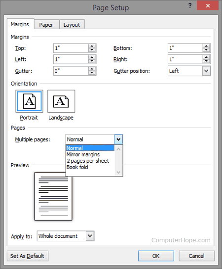 Microsoft Word page setup