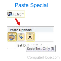 Microsoft Office Paste special option box
