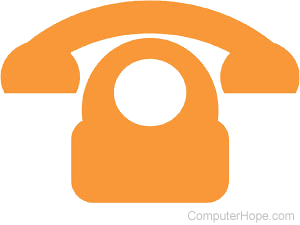 Orange rotary telephone icon.