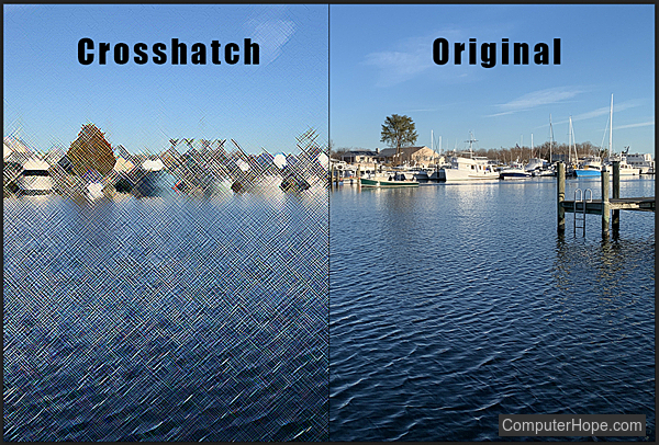 Crosshatch filter example in Adobe Photoshop