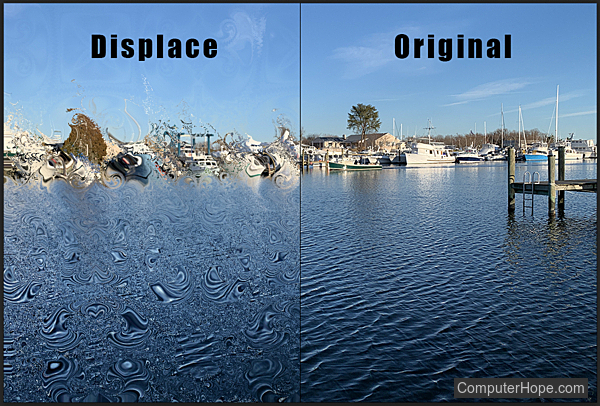 Displace filter example in Photoshop.