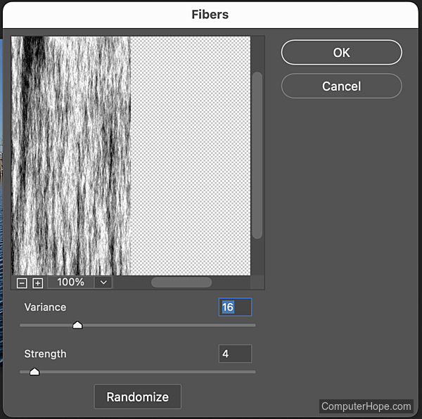 Fibers filter setting adjusting the variance and strength.