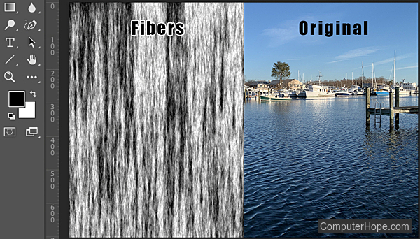 Fibers filter example in Adobe Photoshop.