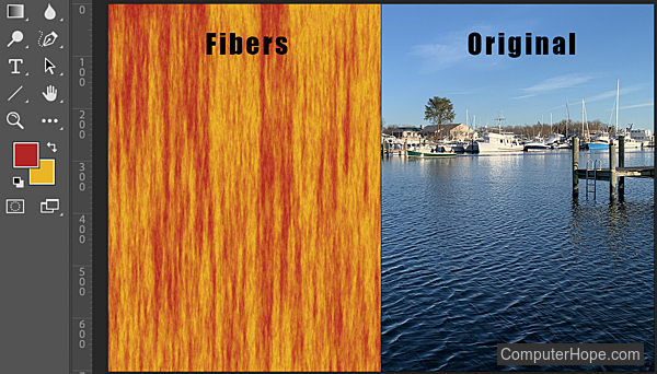 Fibers filter example using different colors in Adobe Photoshop.