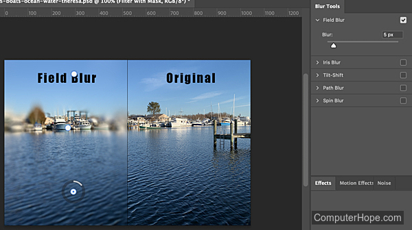 Field Blur filter in Adobe Photoshop.