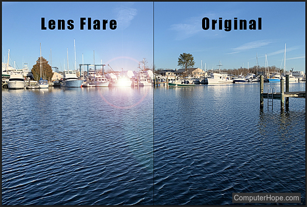 Lens Flare Adobe Photoshop filter example.