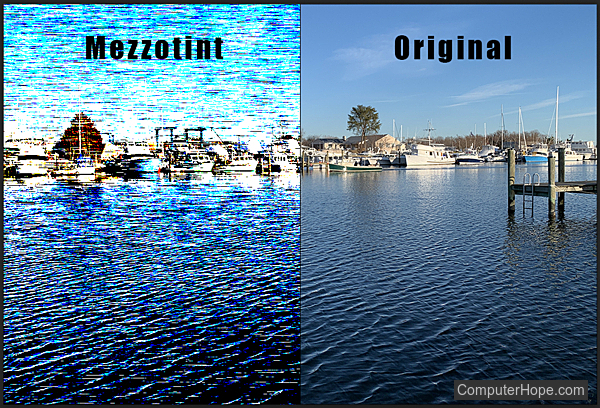 Mezzotint filter example in Photoshop.