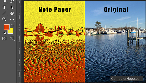 Note Paper filter example in Adobe Photoshop.
