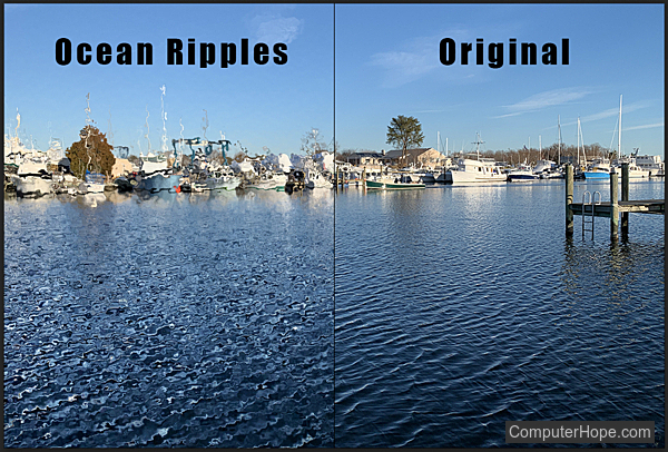 Ocean Ripples filter example in Adobe Photoshop.