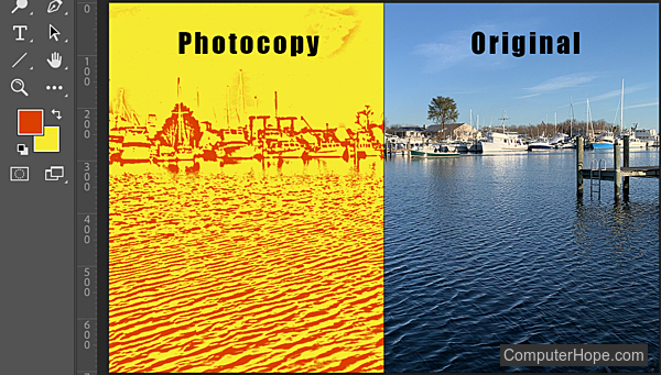 Photocopy filter example in Adobe Photoshop.